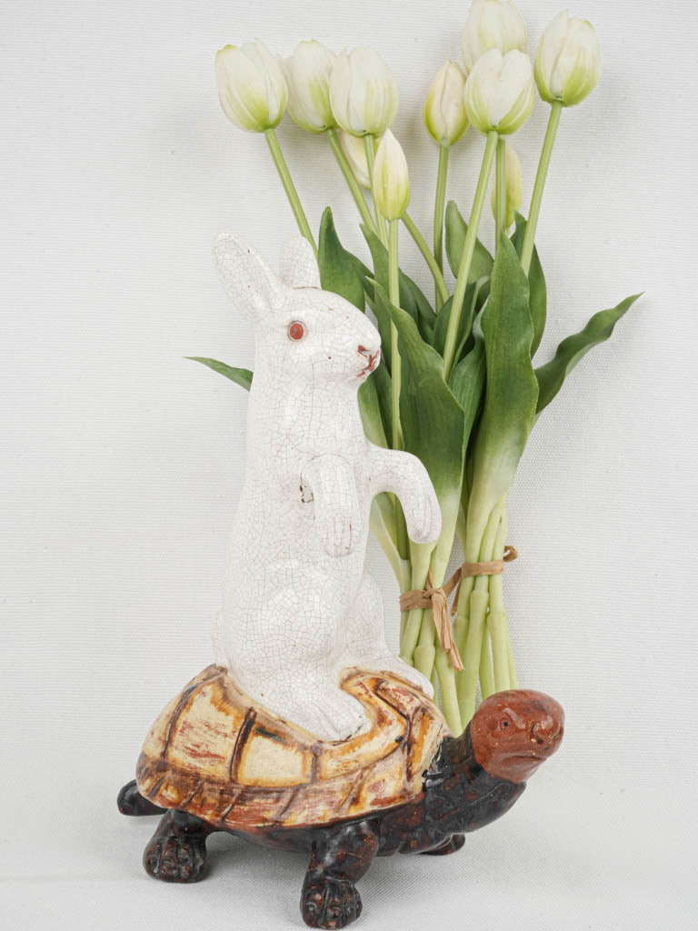 Charming, expressive Bavent faience hare figurine