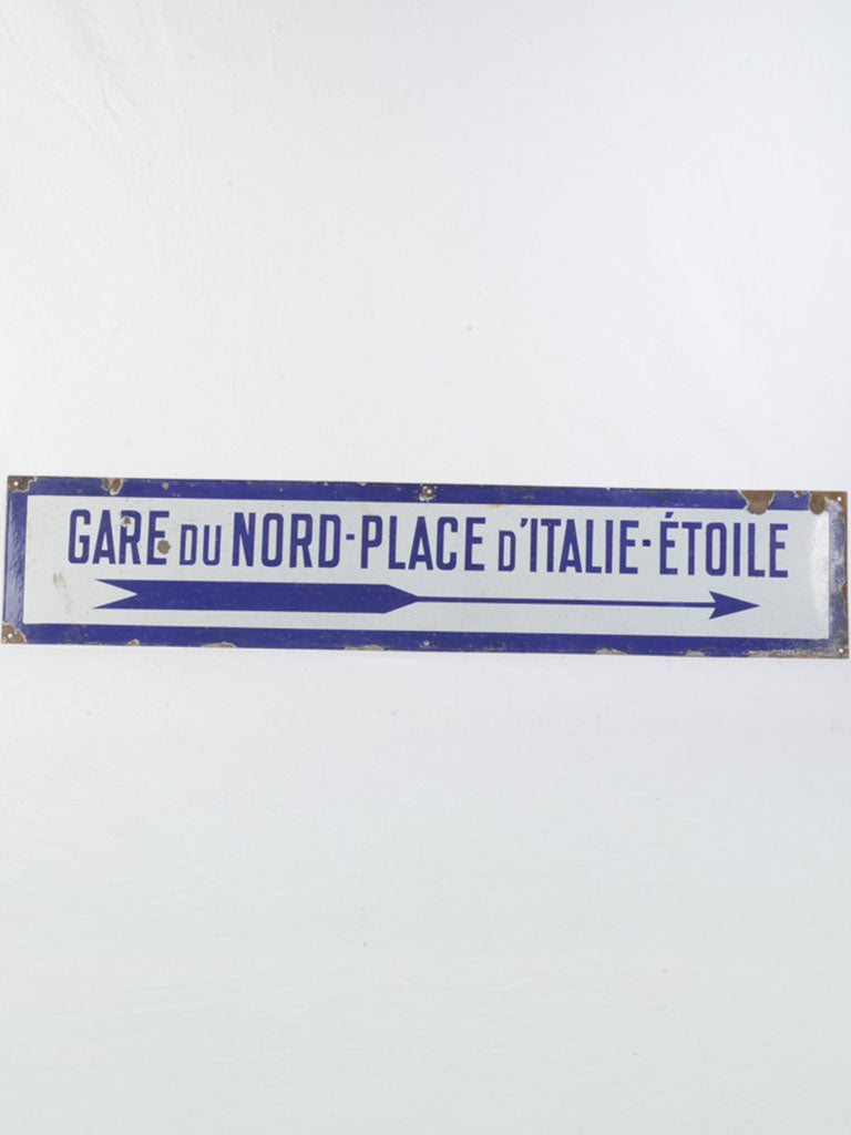 1930s Paris Metro Enamel On Steel Direction Sign - 9¾" x 47¼"