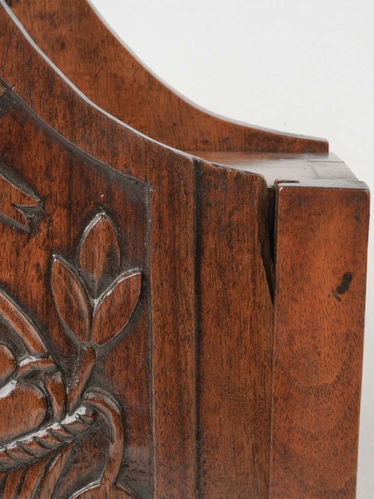 Decorative carved walnut storage bin