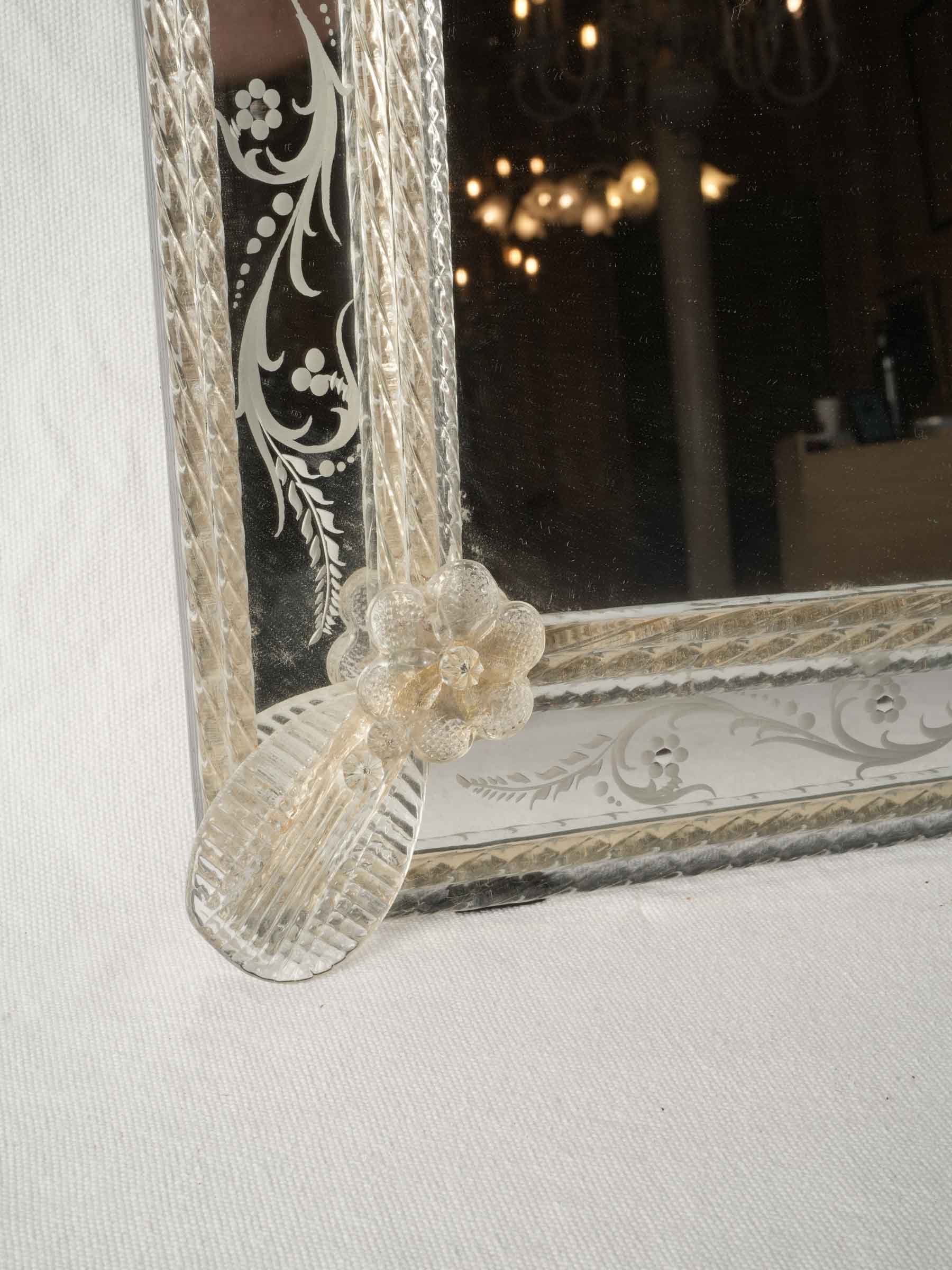 Refined Venetian Engraved Glass Mirror w/ Shaped Crest, 1950s - 32¼" x 20½"