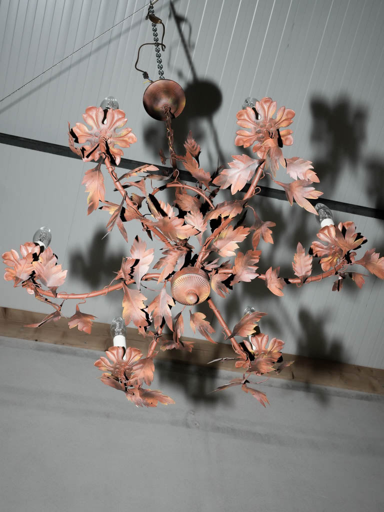 French-crafted vintage oak leaf chandelier