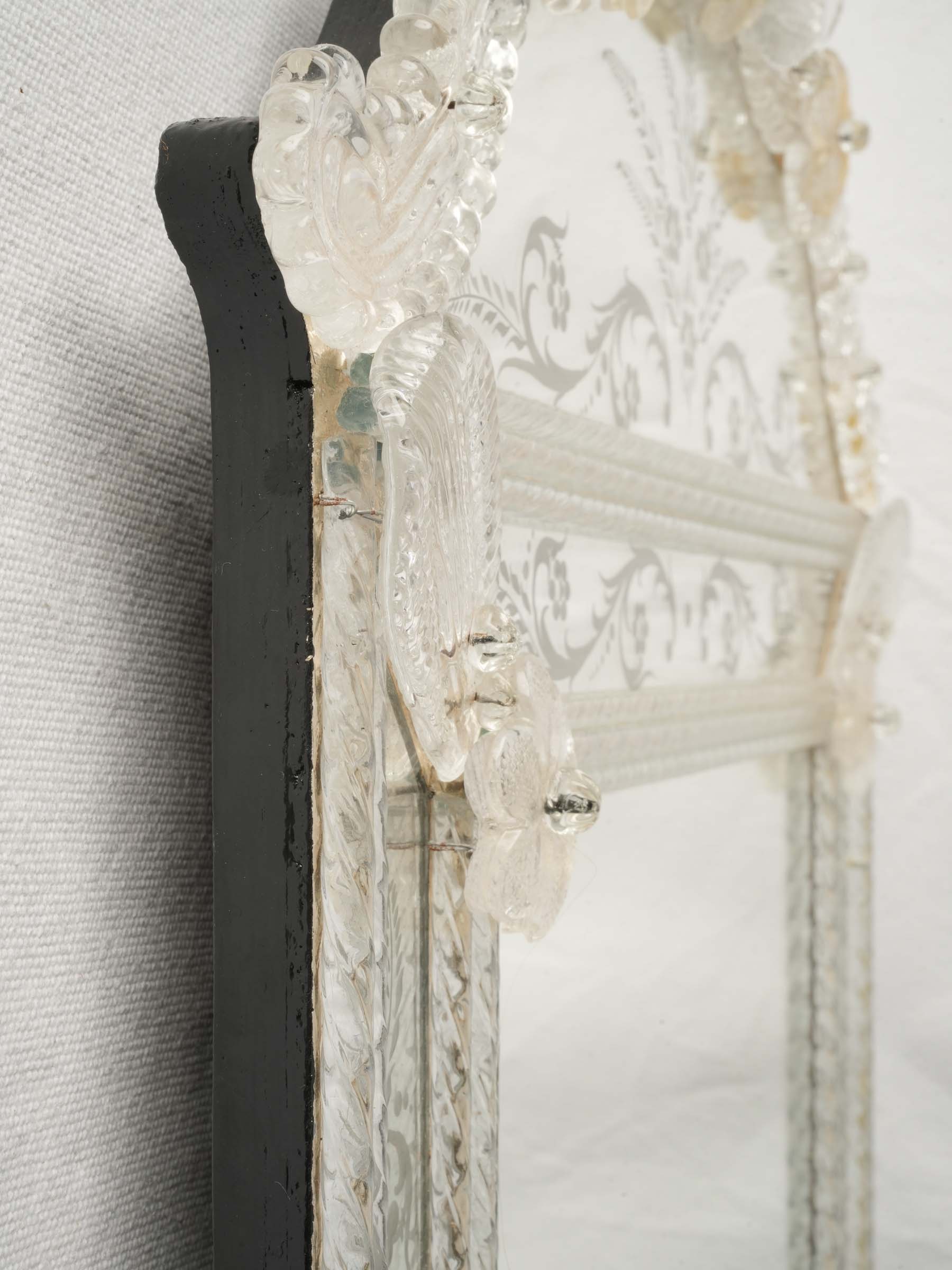 Refined Venetian Engraved Glass Mirror w/ Shaped Crest, 1950s - 32¼" x 20½"