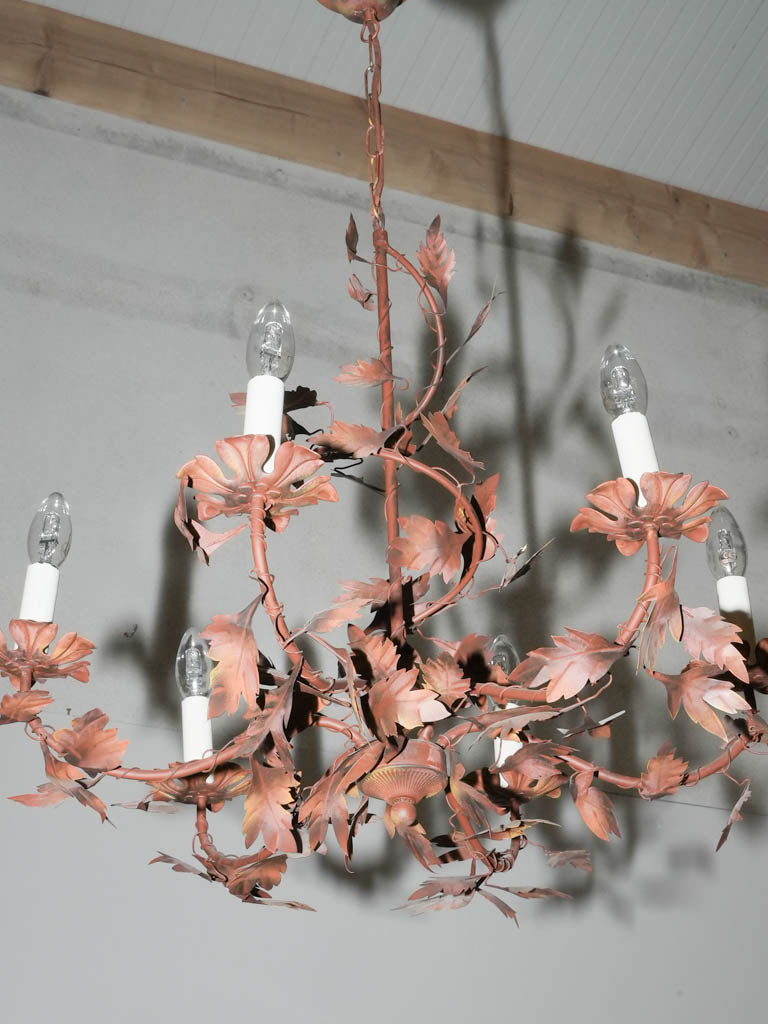Handmade French metal leaf chandelier fixture