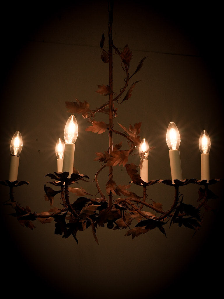 Elegant metal leaf 6-light chandelier fixture