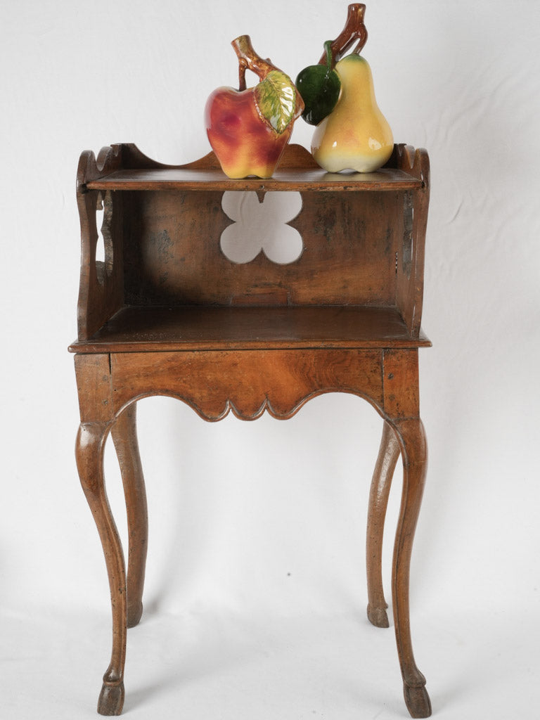 Antique French night stand w/ gallery top & carved cutouts 33"