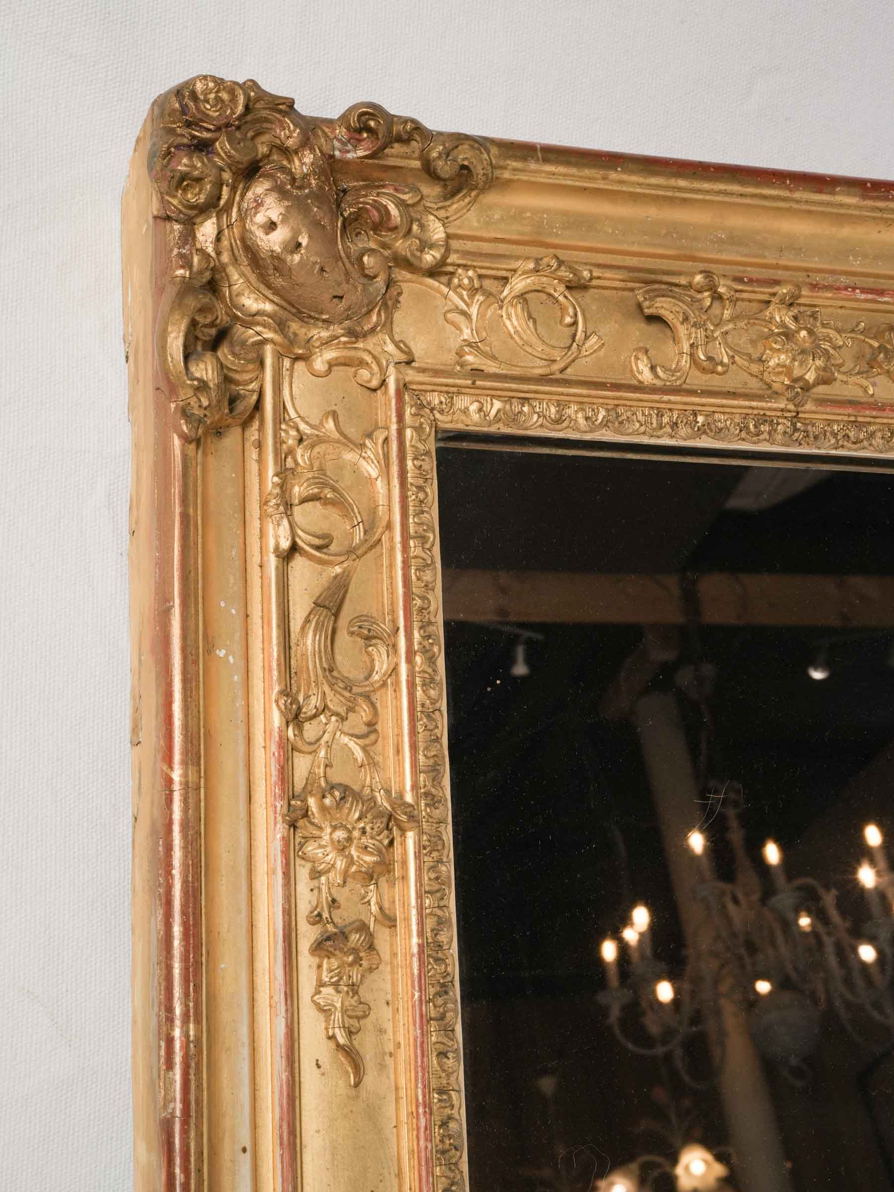 French Napoleon III Giltwood Overmantel Mirror w/ Mercury Glass, Late 19th Century - 41¾" x 33½"