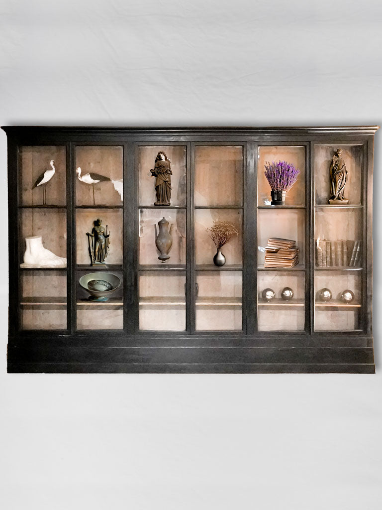Antique French black lacquer vitrine