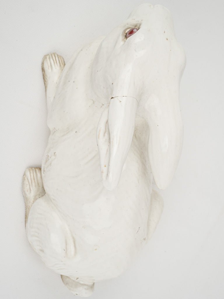 French tin-glazed terracotta rabbit decor