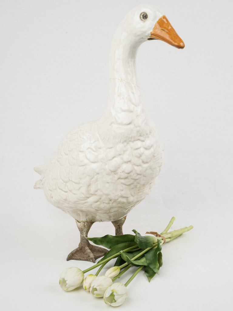 Whimsical Antique Bavent Ceramic Goose Sculpture