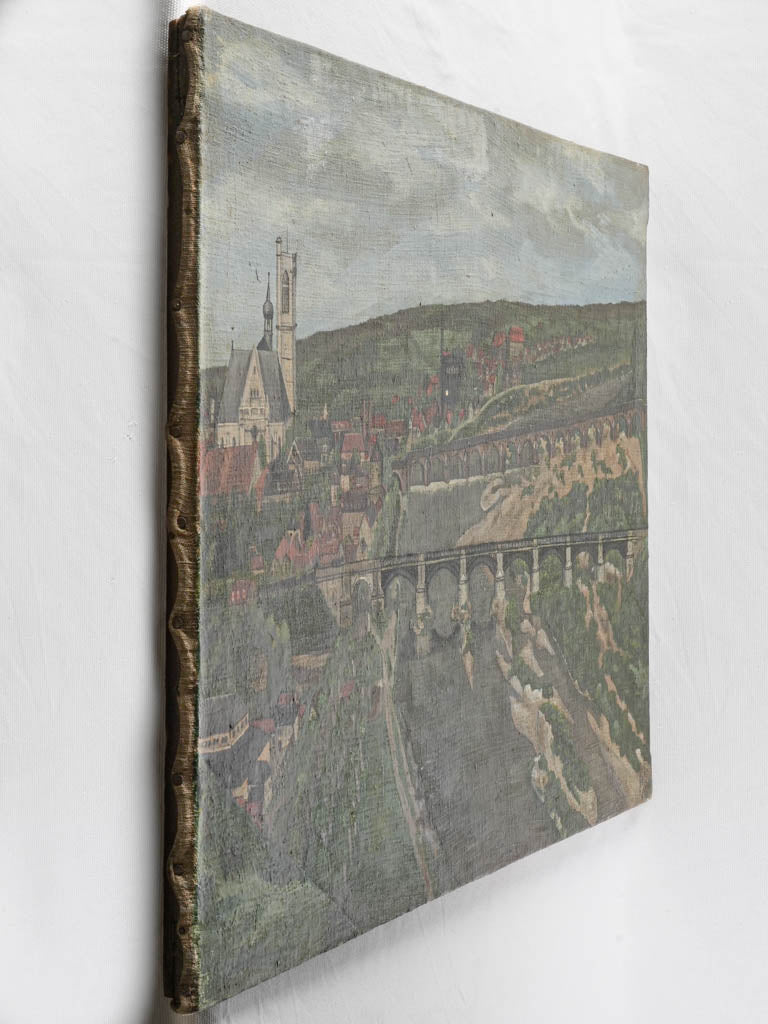 Atmospheric serene river town illustration