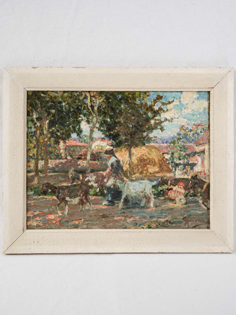 Antique rustic oil painting scene
