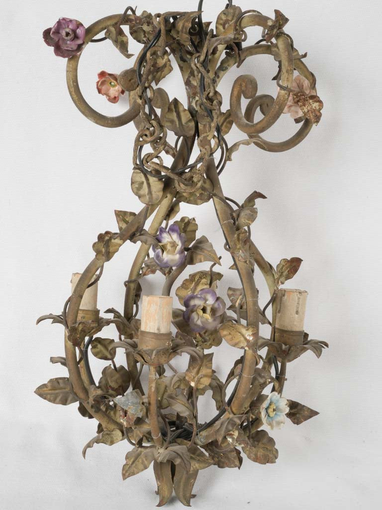Aged tole petite chandelier wear