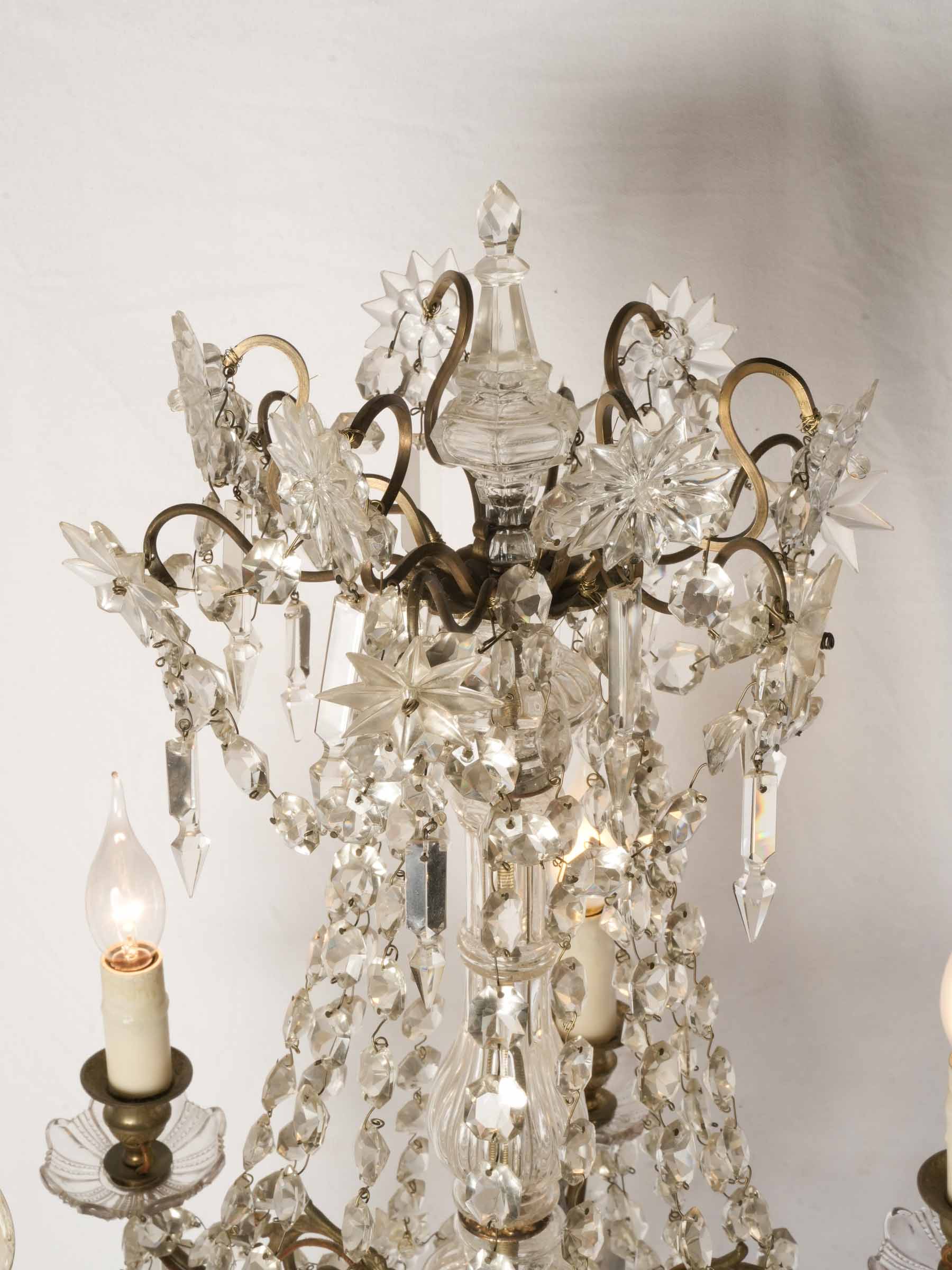 Decorative Marriage of a Gilt Wrought Iron Floor Lamp and Glass Chandelier, Mid-20th Century - 80"