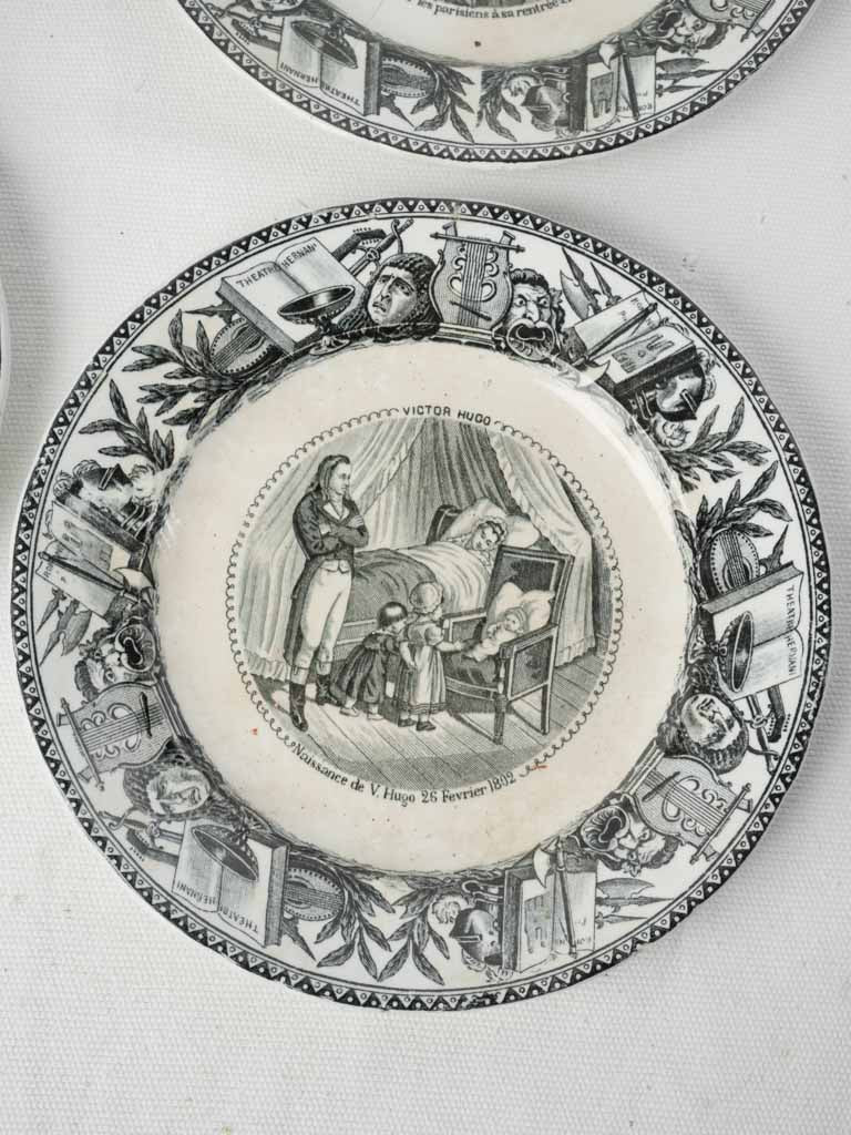 Set of Four Late 19th-Century “Assiettes Parlantes” Dessert Plates w/ Scenes from the Life of Victor Hugo - 8"