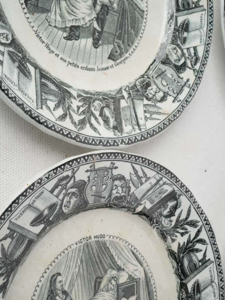 Set of Four Late 19th-Century “Assiettes Parlantes” Dessert Plates w/ Scenes from the Life of Victor Hugo - 8"