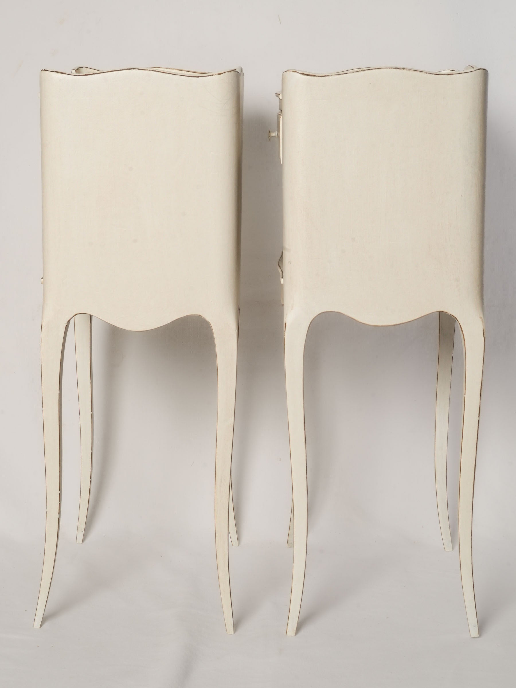 Pair of French Ivory-Painted Chevet Nightstands, Mid-Century - 28"