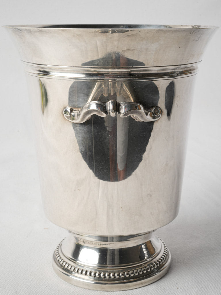 French Art Deco Silver-Plate Wine Cooler w/ Pretty Handles & Bead Décor