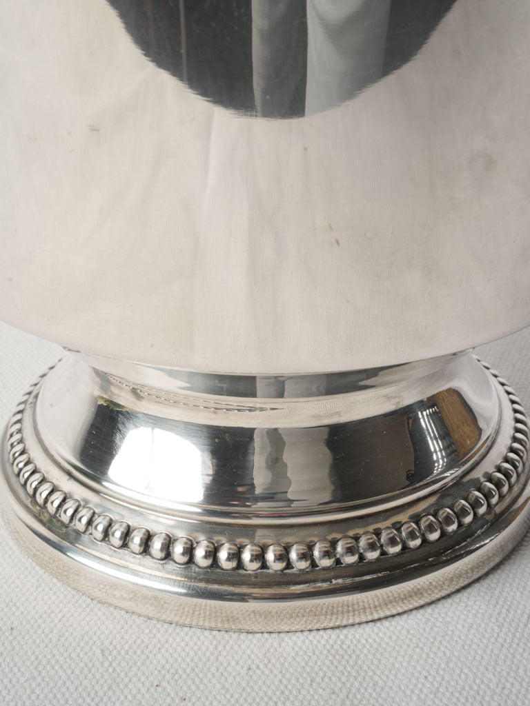 French Art Deco Silver-Plate Wine Cooler w/ Pretty Handles & Bead Décor