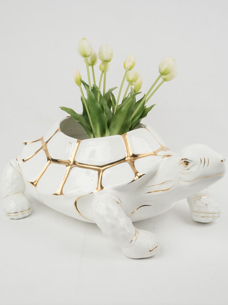 Vintage white ceramic turtle jardinière