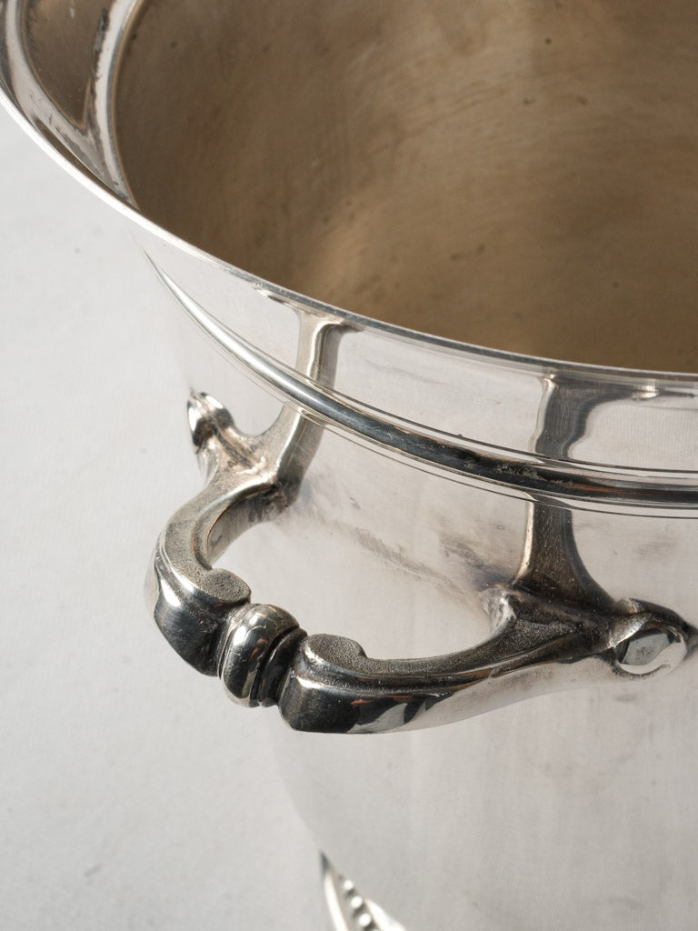 French Art Deco Silver-Plate Wine Cooler w/ Pretty Handles & Bead Décor
