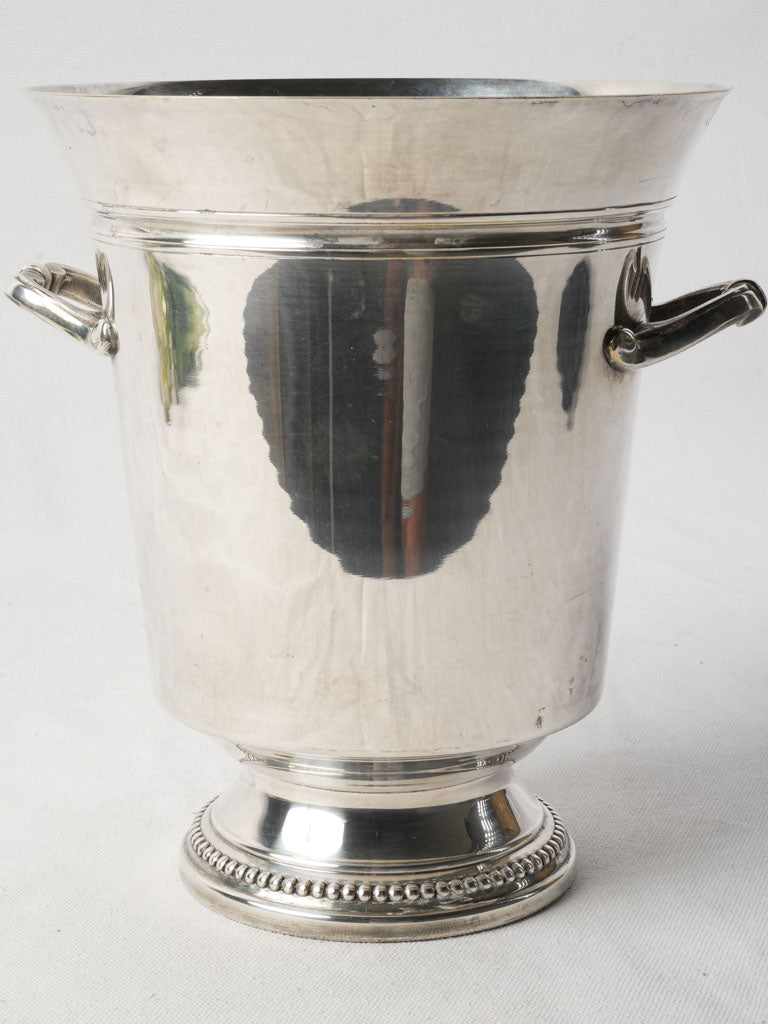 French Art Deco Silver-Plate Wine Cooler w/ Pretty Handles & Bead Décor