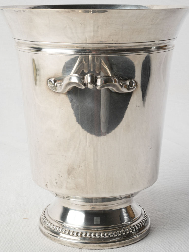 French Art Deco Silver-Plate Wine Cooler w/ Pretty Handles & Bead Décor
