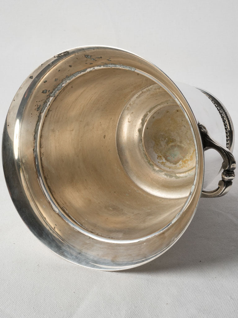 French Art Deco Silver-Plate Wine Cooler w/ Pretty Handles & Bead Décor