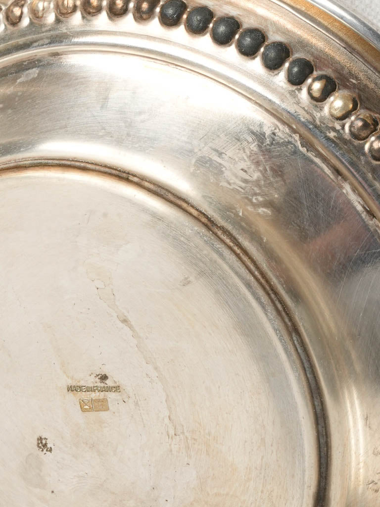 French Art Deco Silver-Plate Wine Cooler w/ Pretty Handles & Bead Décor