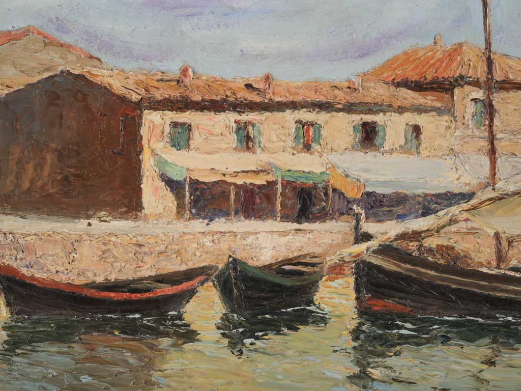 Timeless sunlit harbor canvas
