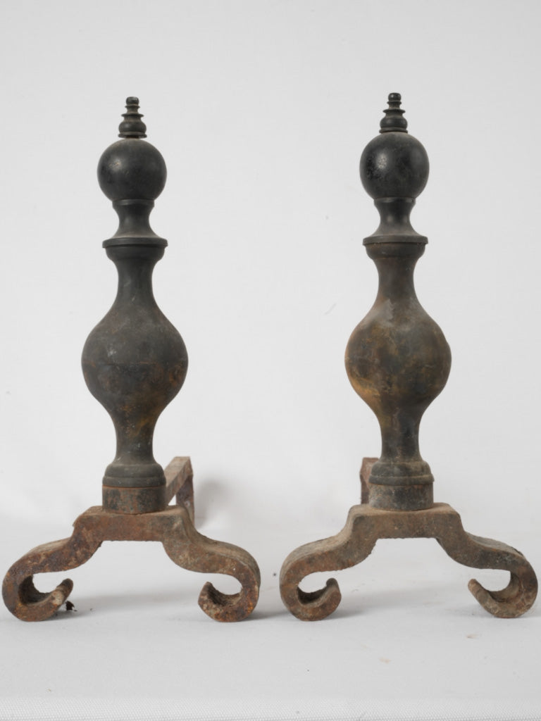 Victorian matte black fire dogs pair