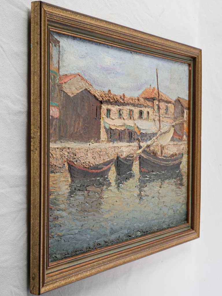 Serene textured harbor painting