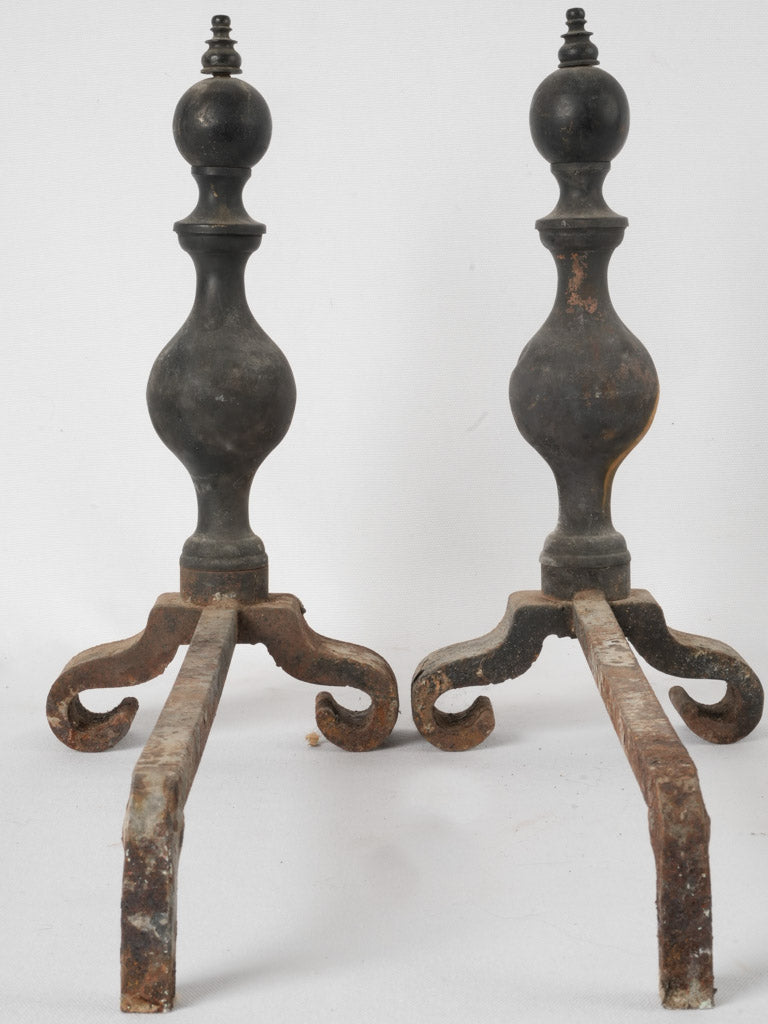 Elegant timeworn brass andirons set