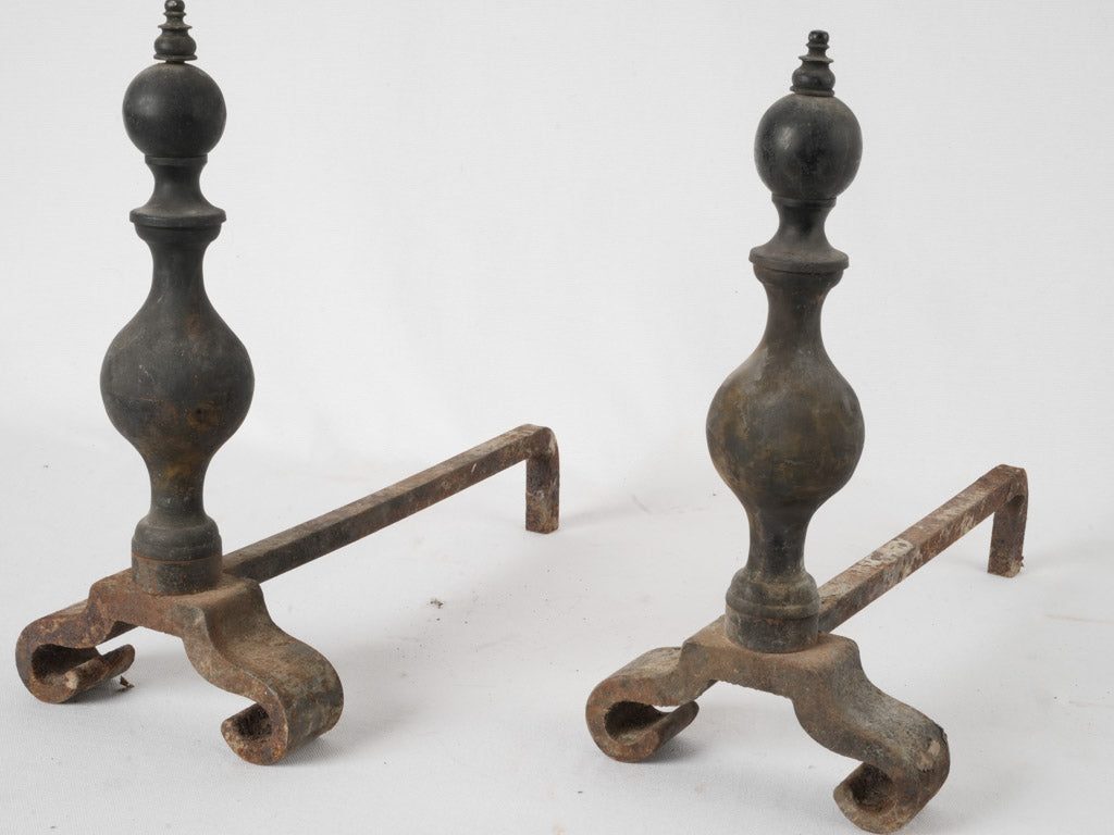 Aged patina small firedogs collectible