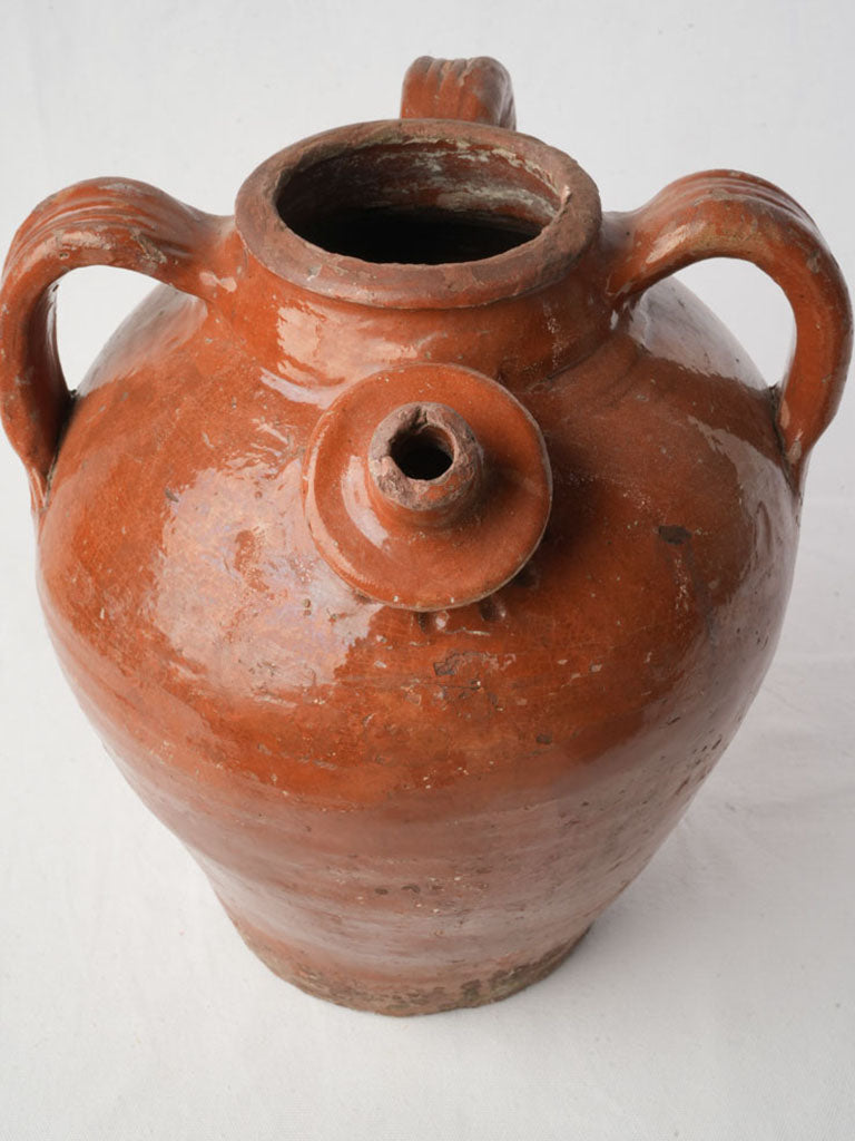 Antique Glazed Terracotta Oil Jar in Warm Amber - 15¼"