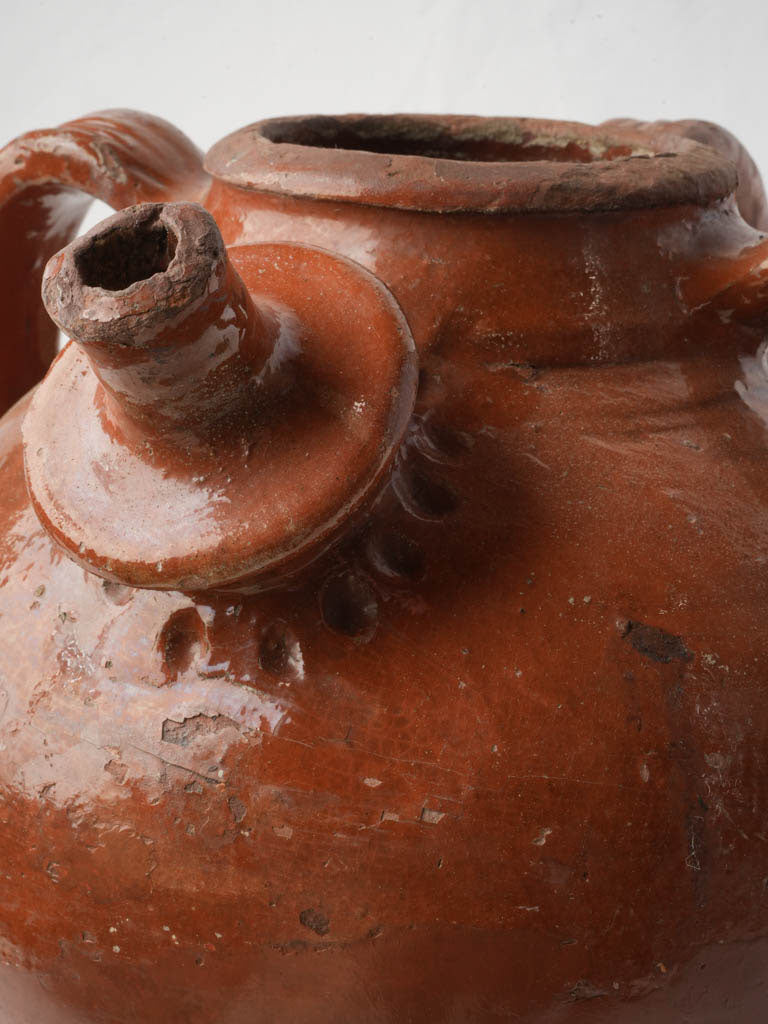 Antique Glazed Terracotta Oil Jar in Warm Amber - 15¼"