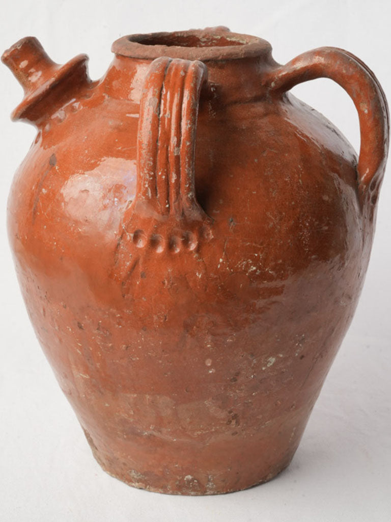 Antique Glazed Terracotta Oil Jar in Warm Amber - 15¼"
