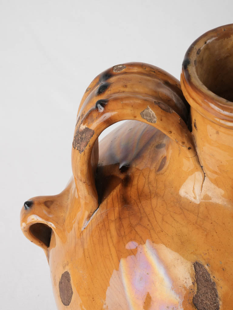 Large oil pitcher w/ ocher glaze - 2 handles 17"