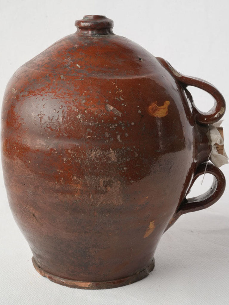 19th Century Vinegar Vessel w/ Glossy Terracotta Glaze - 8"