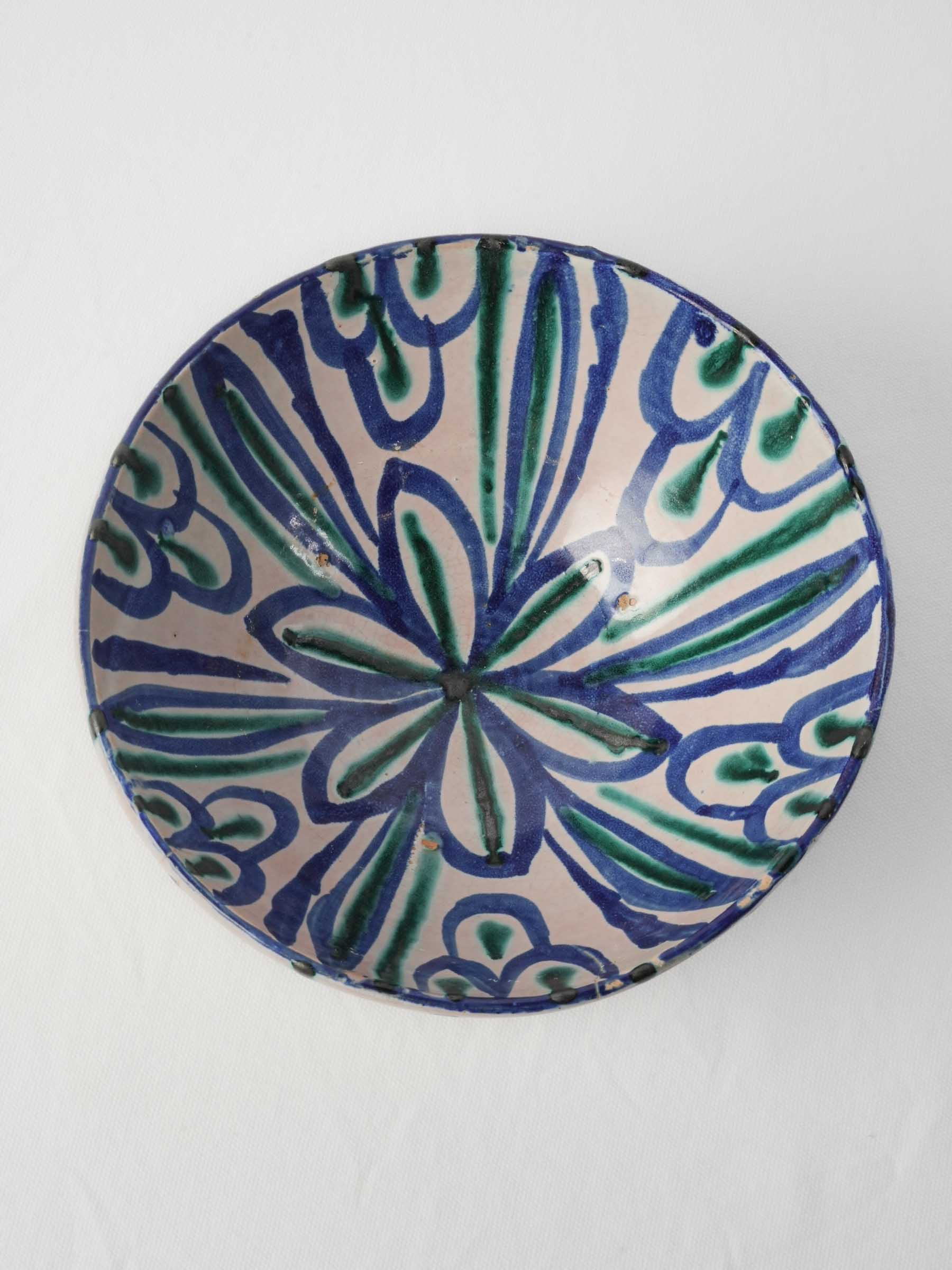 Hand-painted cobalt green decorative bowl