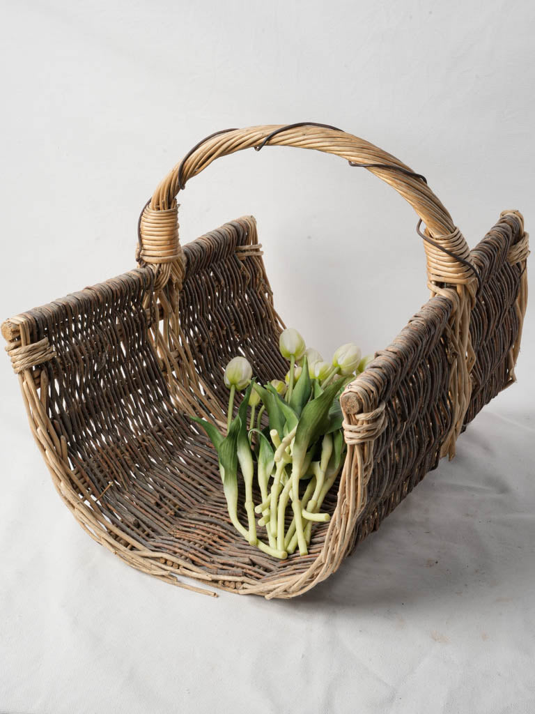 Vintage handwoven wicker log basket