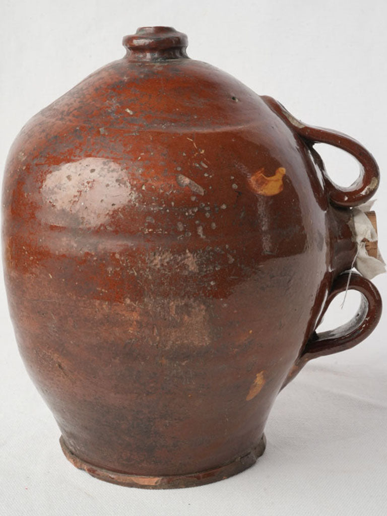 19th Century Vinegar Vessel w/ Glossy Terracotta Glaze - 8"