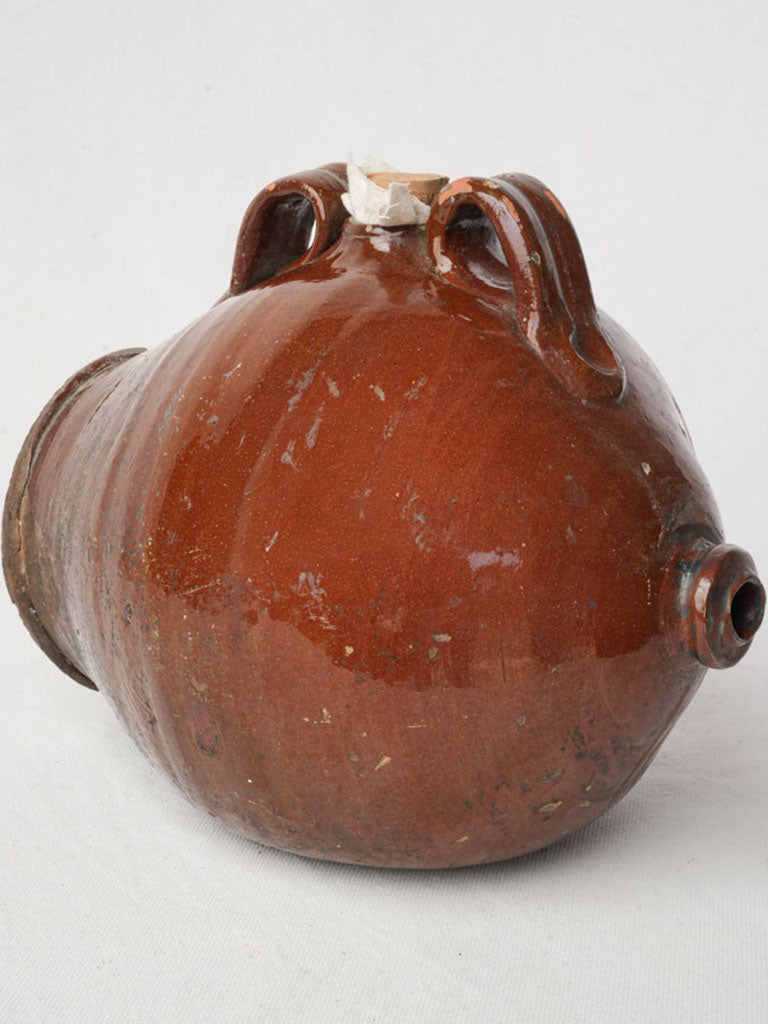 19th Century Vinegar Vessel w/ Glossy Terracotta Glaze - 8"