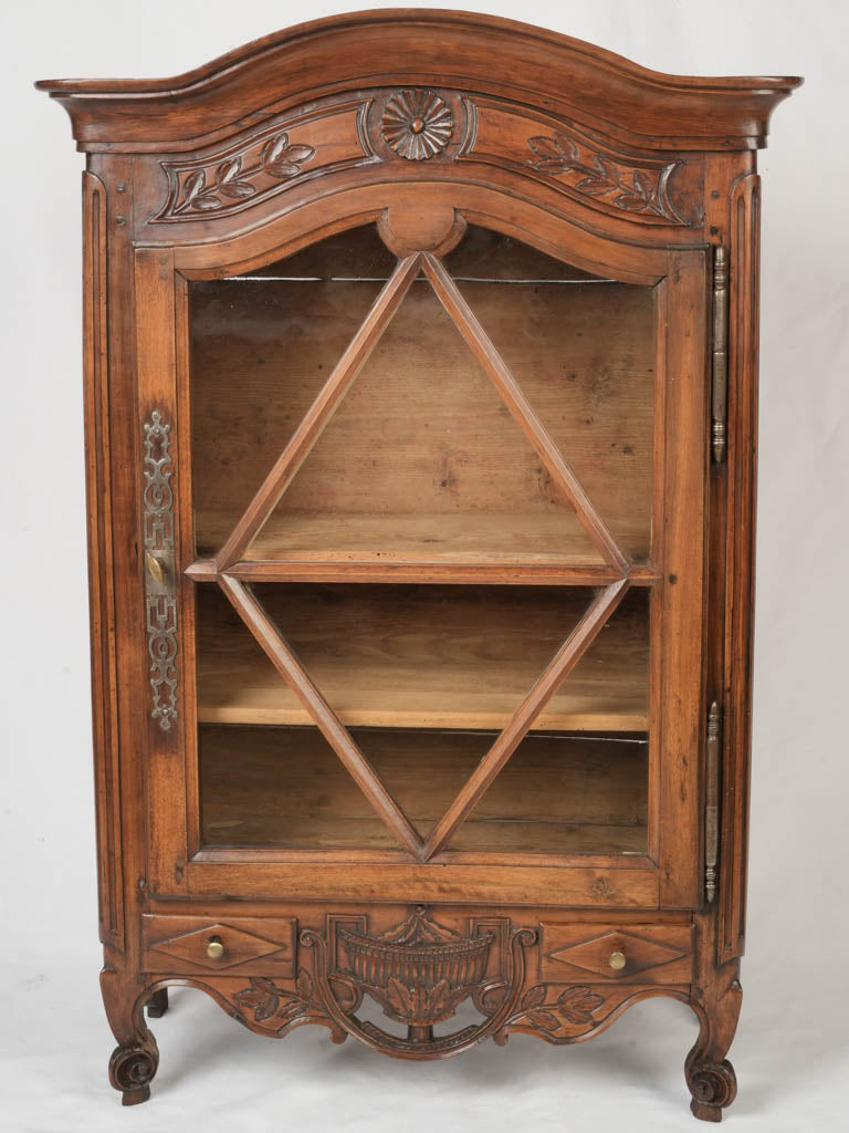 Rustic walnut antique display cabinet