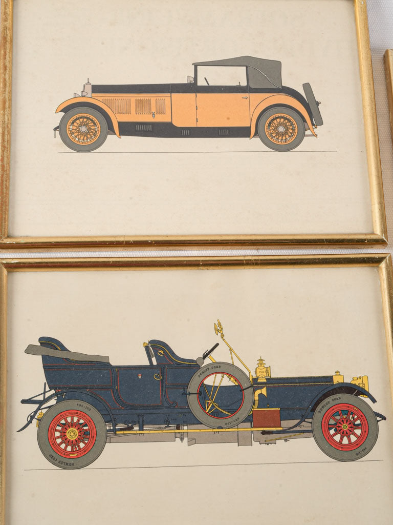 Delicate golden-framed car artwork