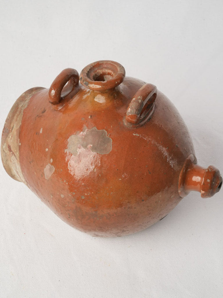 Nineteenth Century Terracotta Ceramic Vinegar Vessel w/ Ocher Glaze - 8¾"
