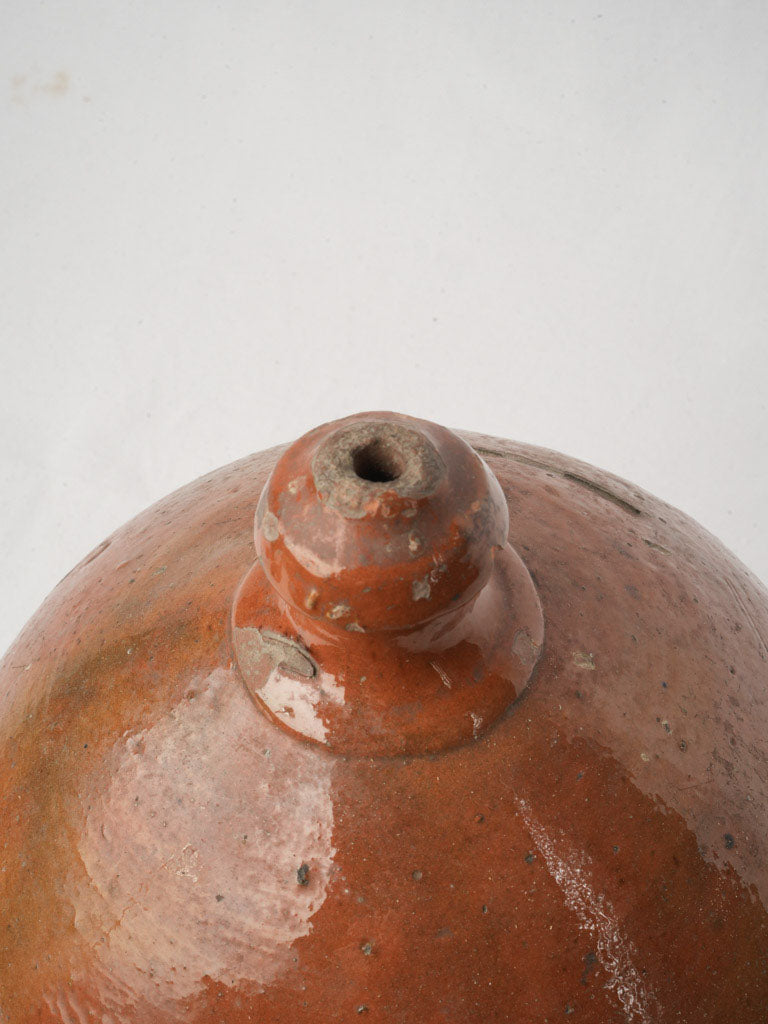 Nineteenth Century Terracotta Ceramic Vinegar Vessel w/ Ocher Glaze - 8¾"