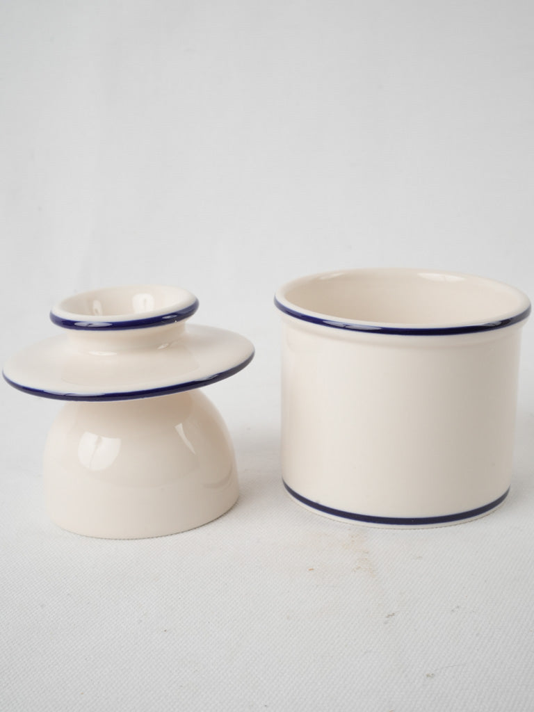 Handcrafted blue-trimmed butter bell pot