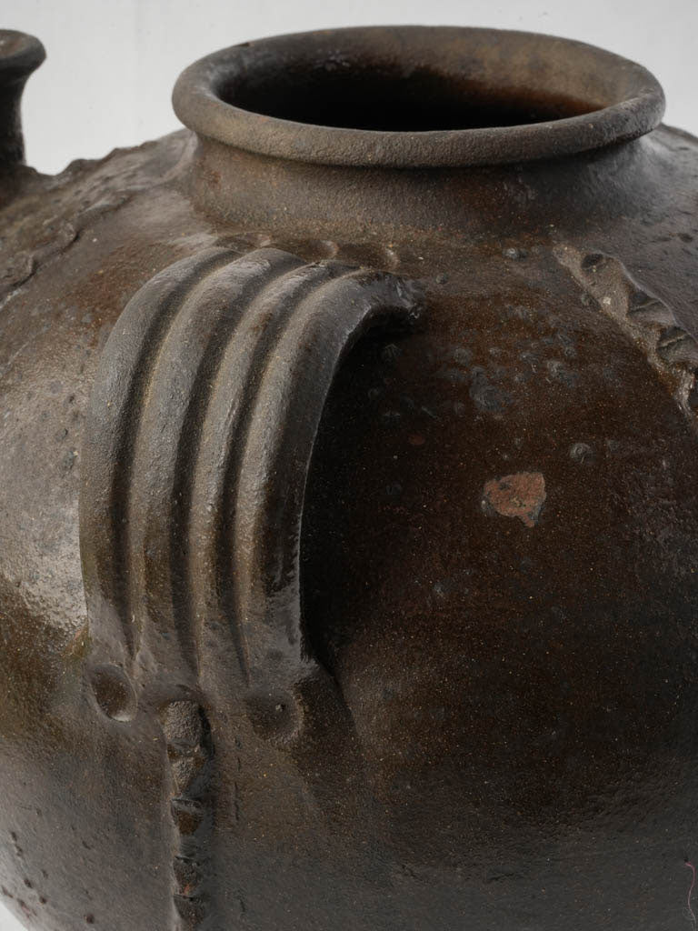 19th Century Walnut Oil Jar w/ Applied Cross Motif - 11½"