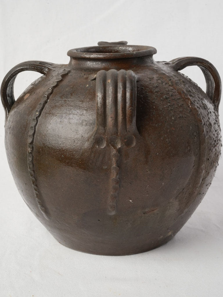 19th Century Walnut Oil Jar w/ Applied Cross Motif - 11½"
