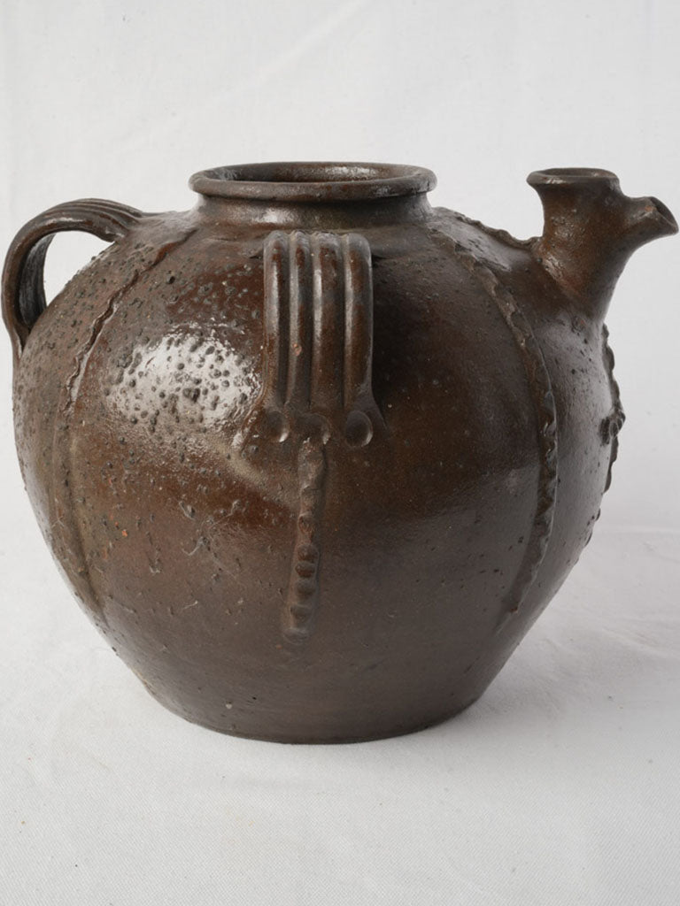 19th Century Walnut Oil Jar w/ Applied Cross Motif - 11½"